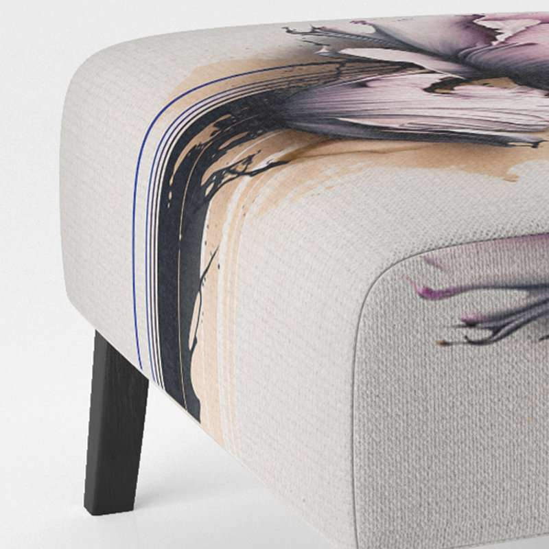 Pink Peony Flower On Abstract Paint - Upholstered Traditional Slipper Chair, Pink Accent Chair