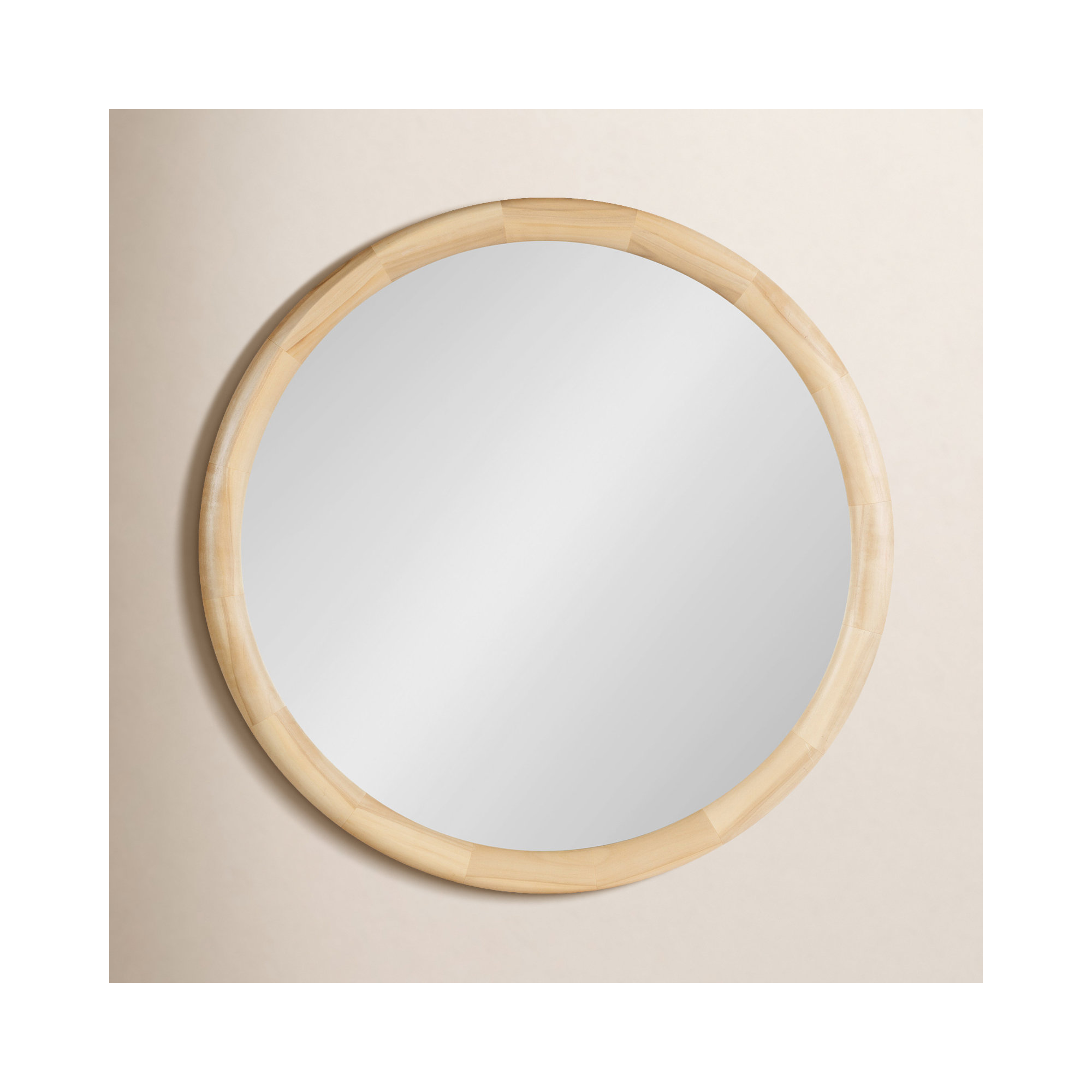 Breezewood Wooden Round Bathroom Wall Mirror, Natural