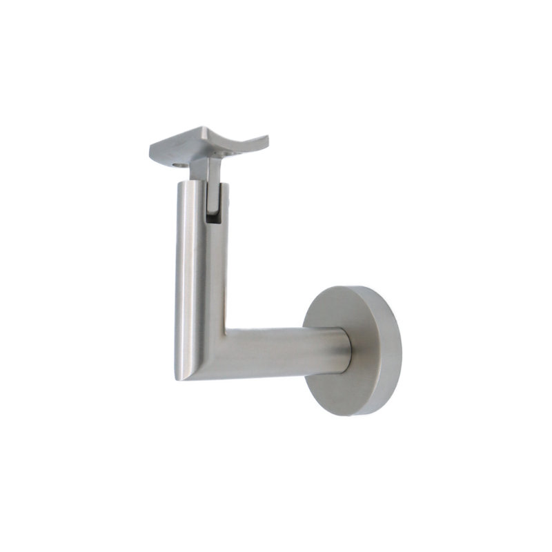 Surface Mount Handrail Bracket with Round Rose and Curved Plate, Satin Stainless Steel