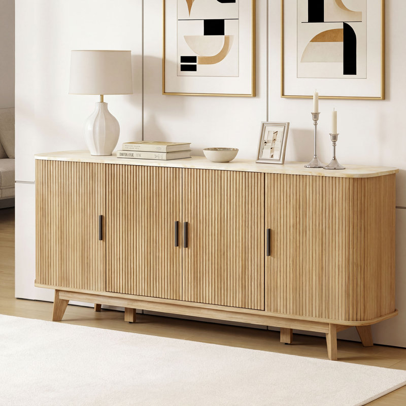 Buffet Sideboard Cabinet With Storage,68.9" Fluted Cabinet With Sliding Door & Adjustable Shelf, Modern Accent Coffee Bar Console Table For Kitchen