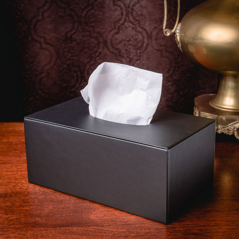 Black Genuine Leather Rectangular Tissue Box Cover