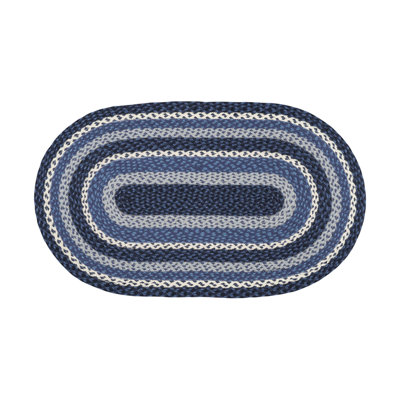  Blue, Gray & Ivory Braided Jute Rug – Oval by 