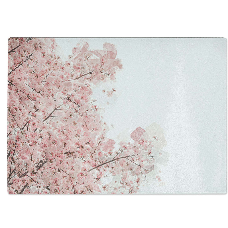 Tempered Glass Cherry Tree Chopping Board, 28.5 cm W x 20 cm L
