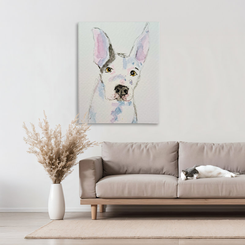 Toile expressive croquis de chien, conception de Tatiana Roberts, H 40 po x l 30 po