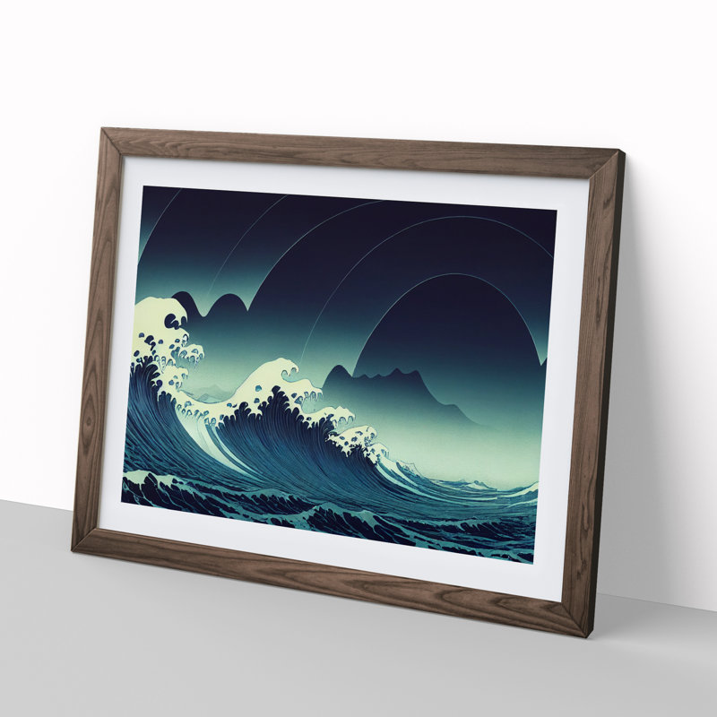 Japanese Wave Art Vol.1 1 Piece Single Picture Frame Wall Art, 46cm H x 64cm W x 2cm D, Walnut Framed