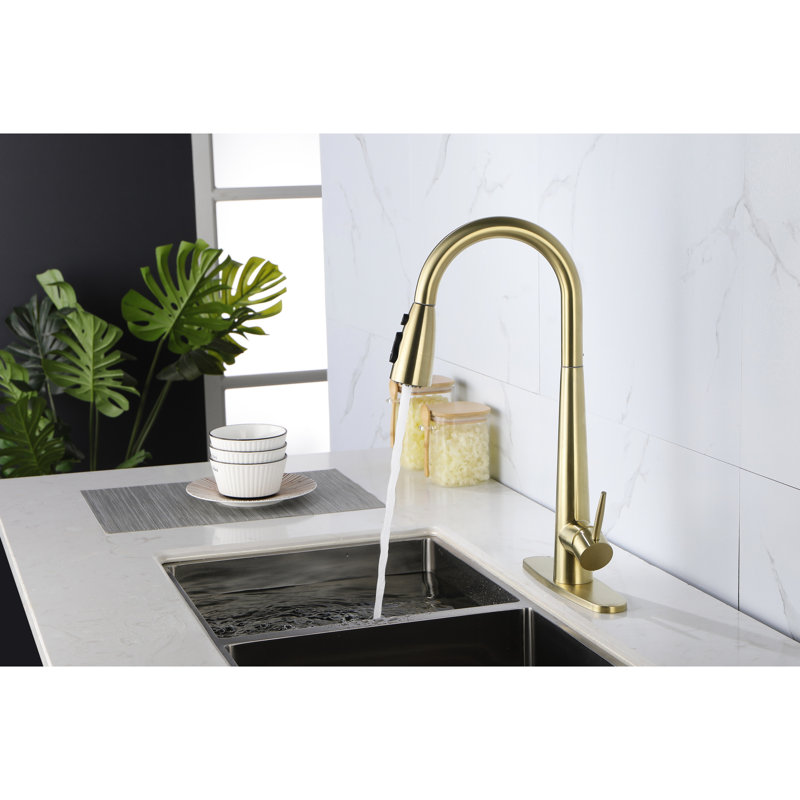 Modern Gold Stainless Steel Kitchen Faucet, Pull Down , 4.2 Lb Package, Sleek Look Steel, Single Handle, 9.89 In Depth Sink