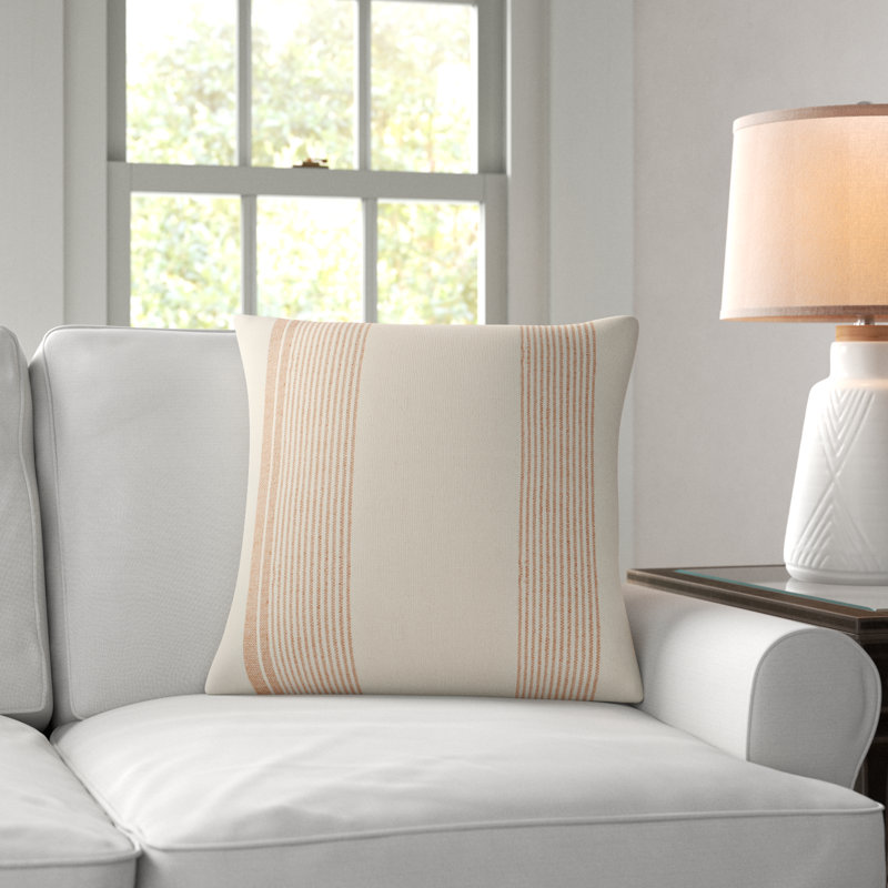 Sambuca Striped Outdoor Reversible Throw Pillow, Tan/Ivory, Polyfill
