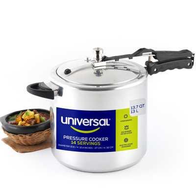 Universal (13.7 Quart / 13 Liter) Pressure Cooker, 14 Servings, Aluminum Pressure Cooker With Multiple Safety Systems and Heat Resistant Handles For Stews, Soup, Meat, and Beans
