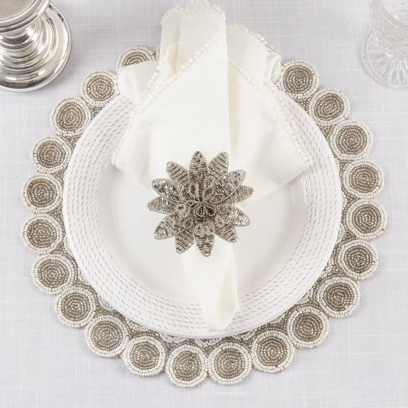 Rond de serviette perlé, Argent