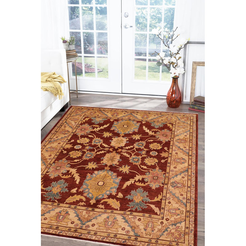 Tapis oriental rouge / brun en laine noué à la main 7 pi 11 po x 10 pi Bahij