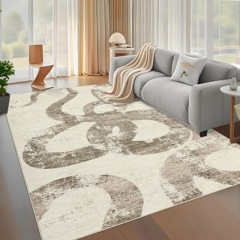 Tapis de salon lavables pour tapis de salle à manger, Brun, Rectangle 9 pi x 12 pi