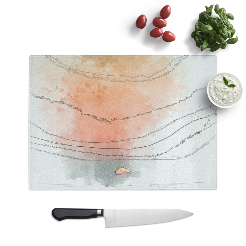 Tempered Glass Glorious Sunset Chopping Board, 20 cm x 28.5 cm