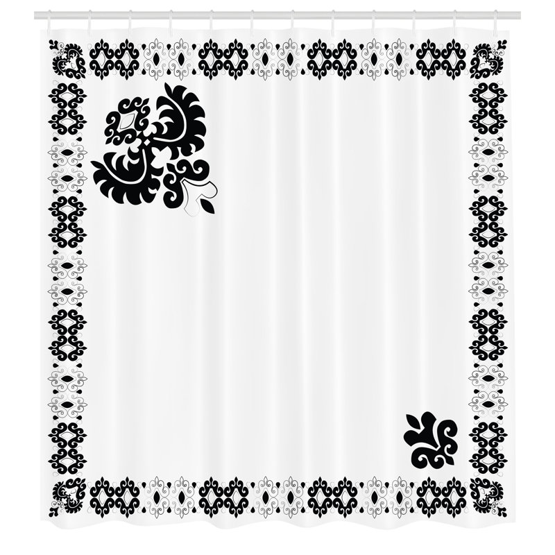 East Urban Home Turkish Pattern Shower Curtain Oriental Frame Black White, 70"H x 69"W