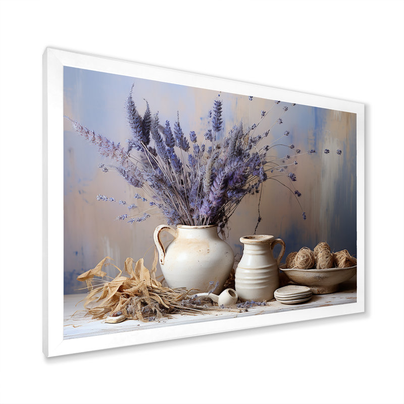 Lavande ferme nature morte, Cadre simple blanc, H 34 po x l 44 po x P 1,5 po