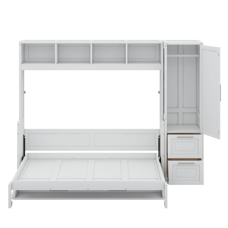 Lit escamotable avec placard et tiroirs Murphy, Blanc, Double