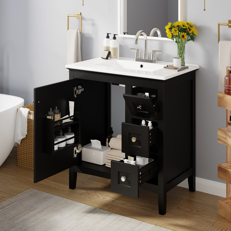 Meuble-lavabo moderne avec caractéristiques haut de gamme et design élégant, Noir