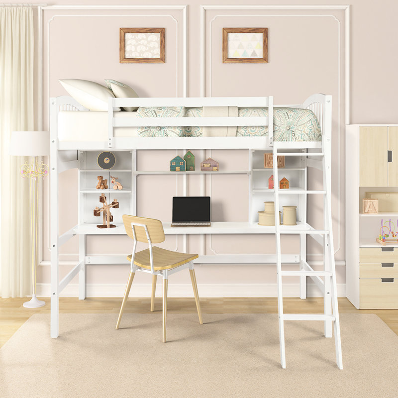 Twin Size Loft Bed With Versatile Storage And Desk Options For A Custom Bedroom Design Shelves - White. Optimize Space. Wood Frame Durability. For Over 6. No Box Spring Requirement