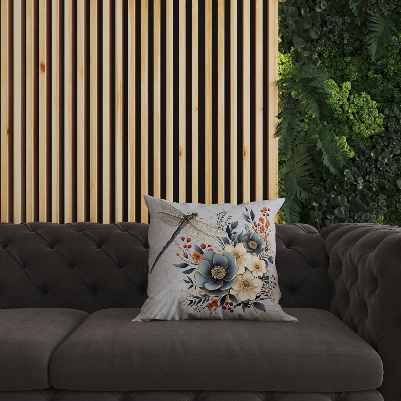 Coussin décoratif intérieur / extérieur Dragonfly Haven, Bleu / Orange / Gris, H 16 po x l 16 po