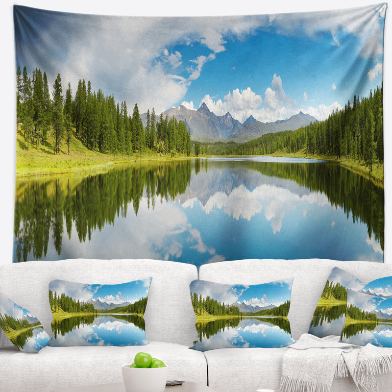 Tapisserie panoramique de bright mountain lake Landscape, H 50 po x l 60 po