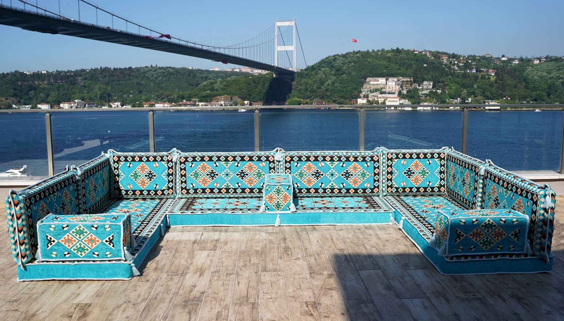 Bungalow Rose Turquoise Floor Cushions, Arabic Majlis, U Shaped Arabic ...