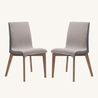 Set Of 2 Grey Fabric Upholstered Dining Side Chairs In Walnut Finish