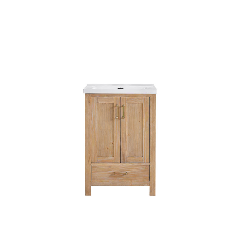 Meuble-lavabo simple autoportant de 23,6 po avec dessus en céramique Gela, Brun