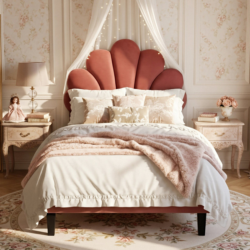 Upholstered Bed, Red, European Single (90 x 200 cm)
