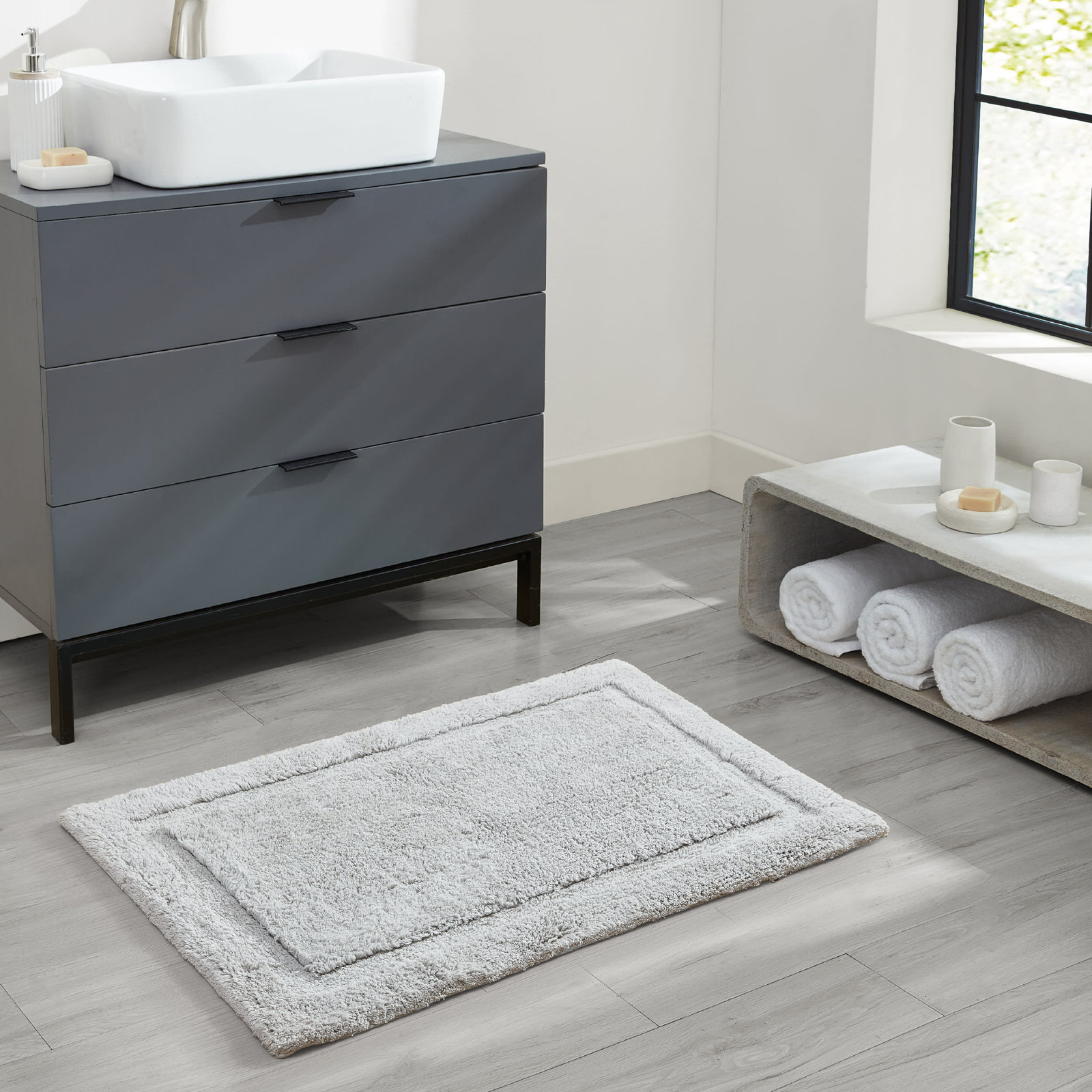 Rane Plush Cotton Bath Mat, 17"W x 24"L, Soft Gray