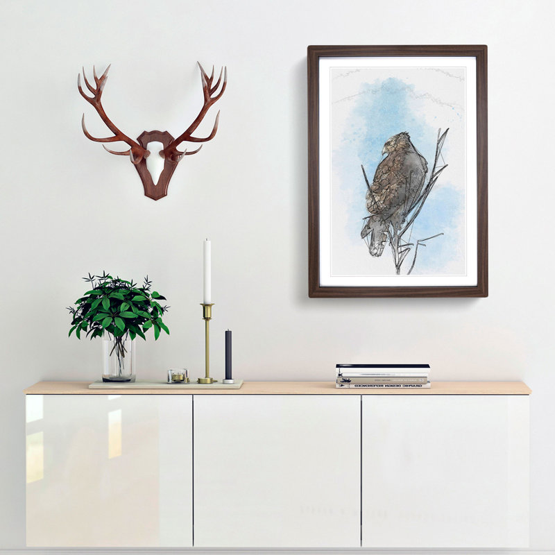 Hawk Perched in a Tree in Abstract - Picture Frame Graphic Art Print, Walnut Framed, 87cm H x 62cm W x 2cm D