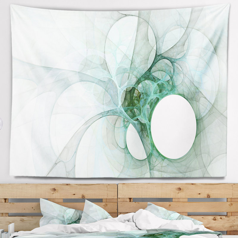 Tapisserie à ailes en fractales blanches, H 68 po x l 80 po