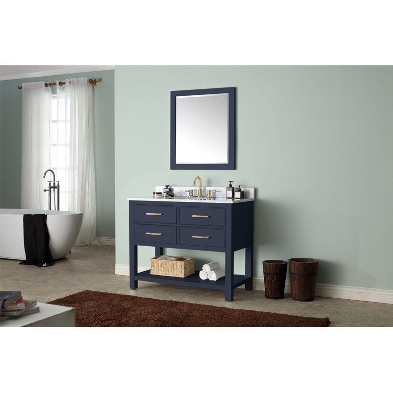 Brooks 43'' W Single Vanity, White, Carrera White Marble