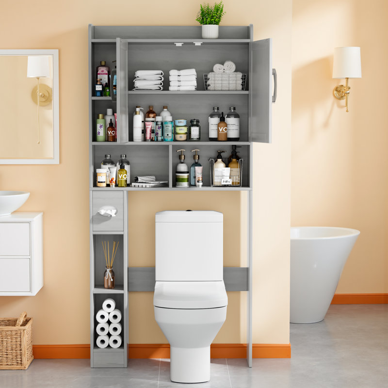 32'' W  Freestanding Over The Toilet Storage with Height Adjustable Shelf, Gray