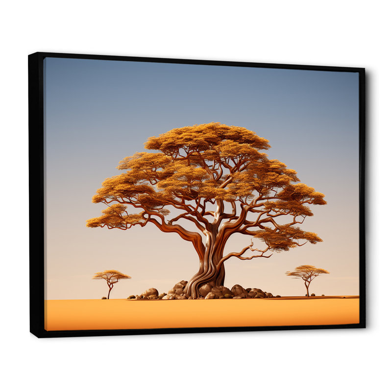 Arbre africain Tonnelle IV sur toile, Cadre flottant noir, 12" H x 20" W