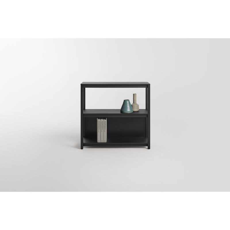 Open Plan Solid Wood Bookcase, Black on Oak