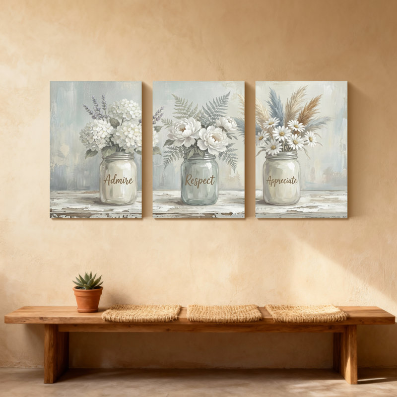 «Plants & Flowers Admire Respect Apprécier», ensemble de 3 impressions murales sur toile, H 18 po x l 36 po