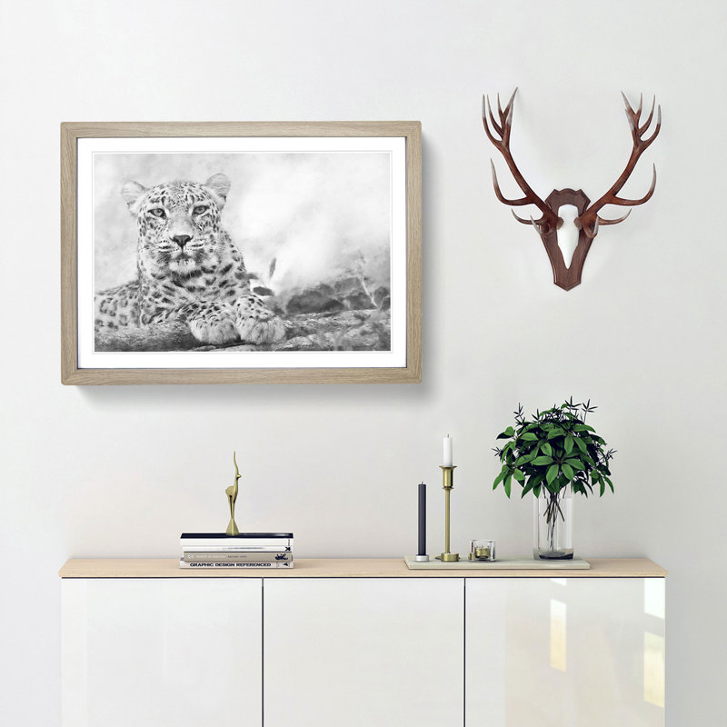 Leopard Resting - Picture Frame Photograph Print, 45cm H x 63cm W x 2cm D, Oak Framed