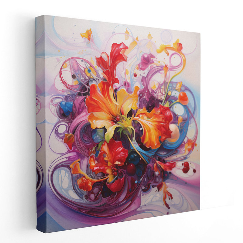 Mouvement floral fluide, art mural abstrait, Toile encadrée noire, H 40 po x l 40 po x P 1,25 po