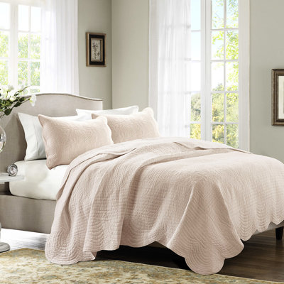 Courtepointe réversible à bords festonnés - très grand / très grand, couleur rosée, rembourrage 90% coton, microfibre, 10% autres fibres -