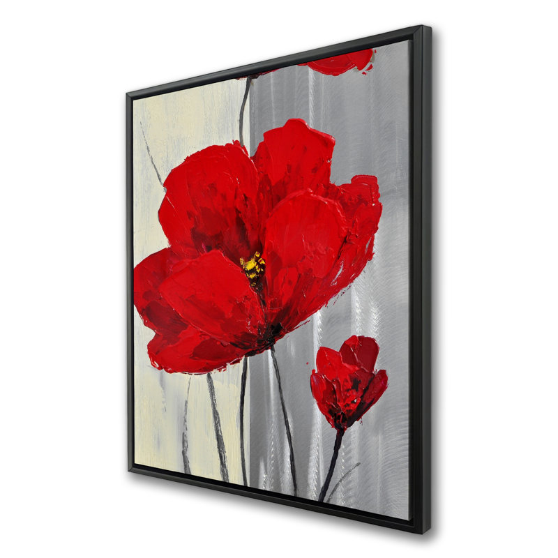 Fleurs rouges sur fond gris - art floral sur toile