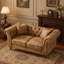 Canapé Chesterfield 2 places en tissu technique de 160 cm avec accoudoirs arrondis, brun