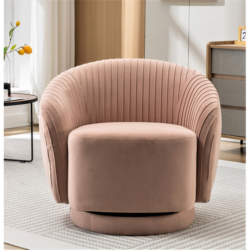 Fauteuil demi-tonneau pivotant en velours avec base robuste et coussin rembourré épais, Pink