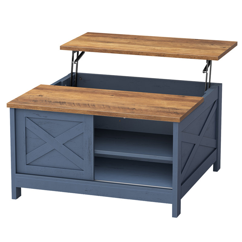 Table basse à plateau relevable Farmhouse, Navy Blue, Cabinet