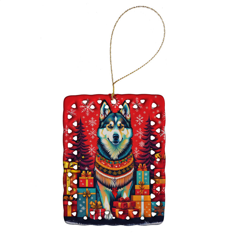 Ornement en porcelaine de Noël Alaskan Malamute, Malamute d’Alaska
