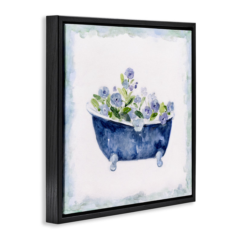 Charmantes fleurs de baignoire bleues, H 18 po x l 18 po, Cadre flottant noir de jais