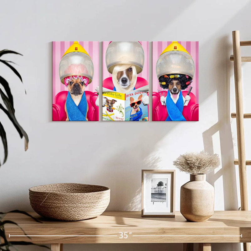 Ensemble 3 pièces de salon de coiffure pour chien sur toile, H 12 po x l 26 po x P 1 po