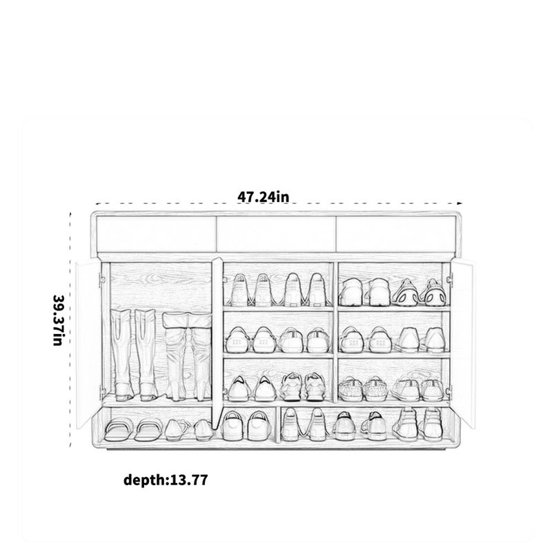 Armoire à chaussures en bois massif avec une paire de 20 paires, Noir/brun foncé