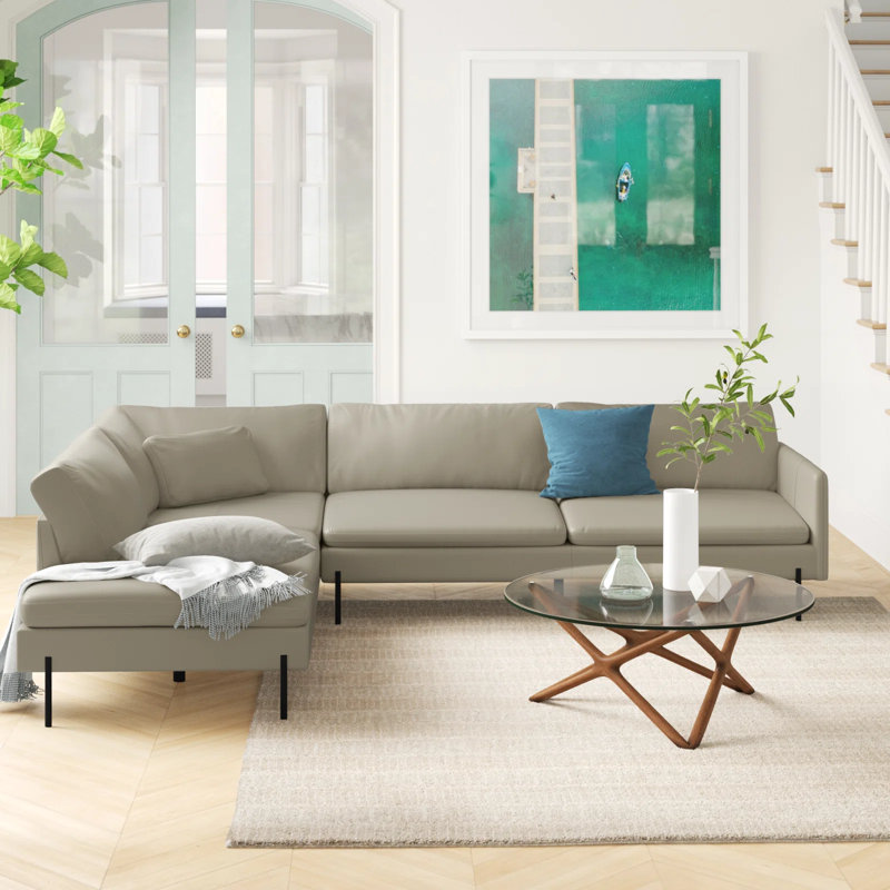 Ambere Upholstered L-Shaped Sectional, Left Hand Facing, Gray Genuine Leather
