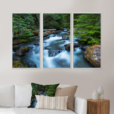 «Rush Water In Forest Creek», ensemble de 3 toiles encadrées