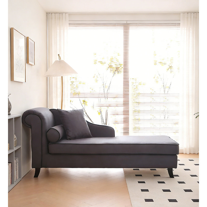 Chaise longue moderne et minimaliste en bois massif et tissu givré pour chambre et salon, Face à la gauche