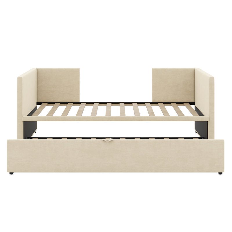 Lit de jour rembourré avec lit gigogne, Beige